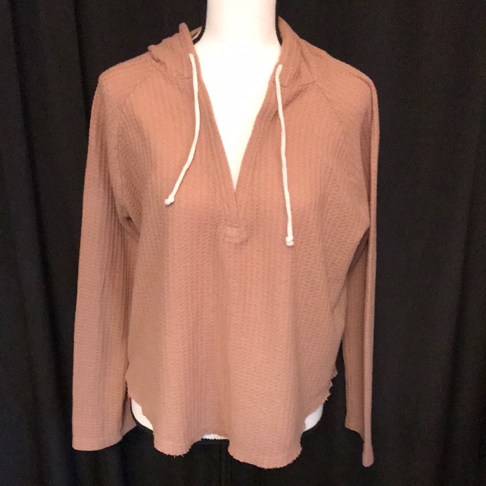 Forever 21 Waffle Knit Thermal Hoodie in Mauve/Dusty Rose
